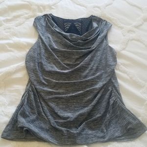 Gray rusched sleeveless top with back lace inset. XL